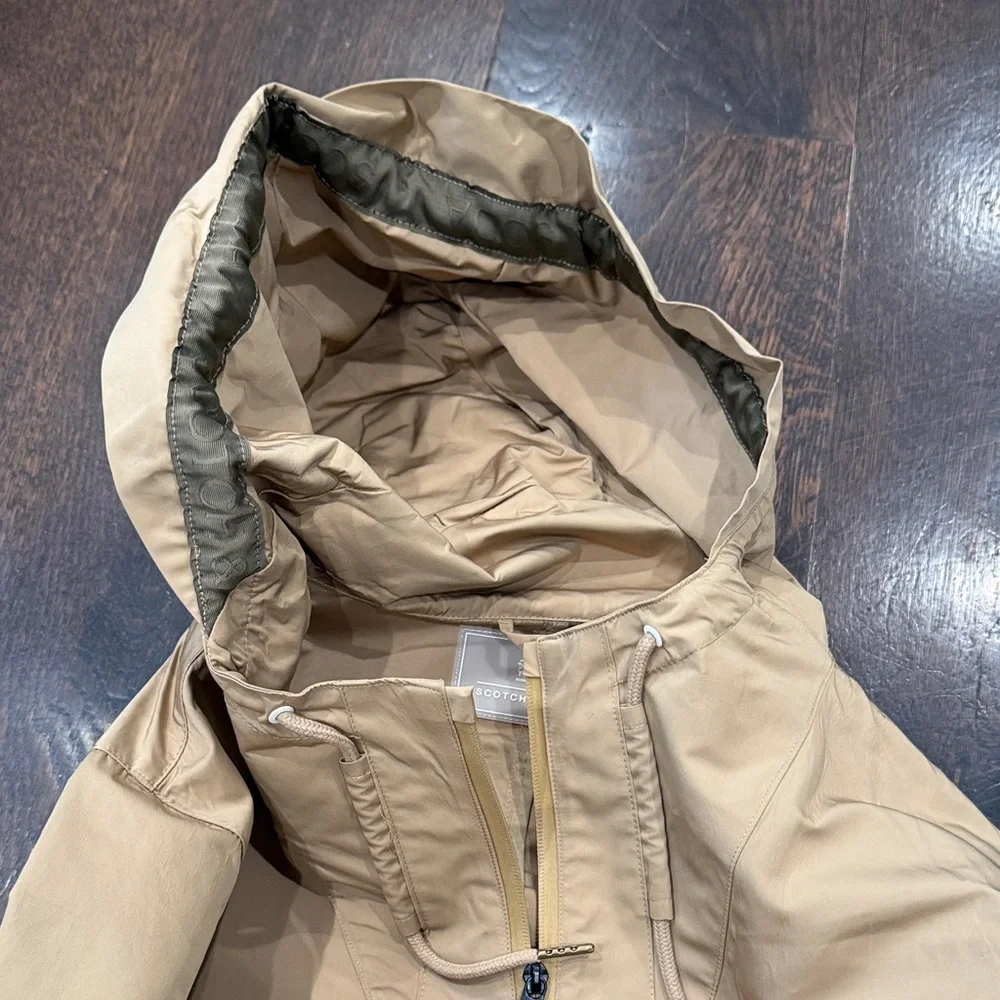 Scotch & Soda Beige Hooded Tech Rain Jacket